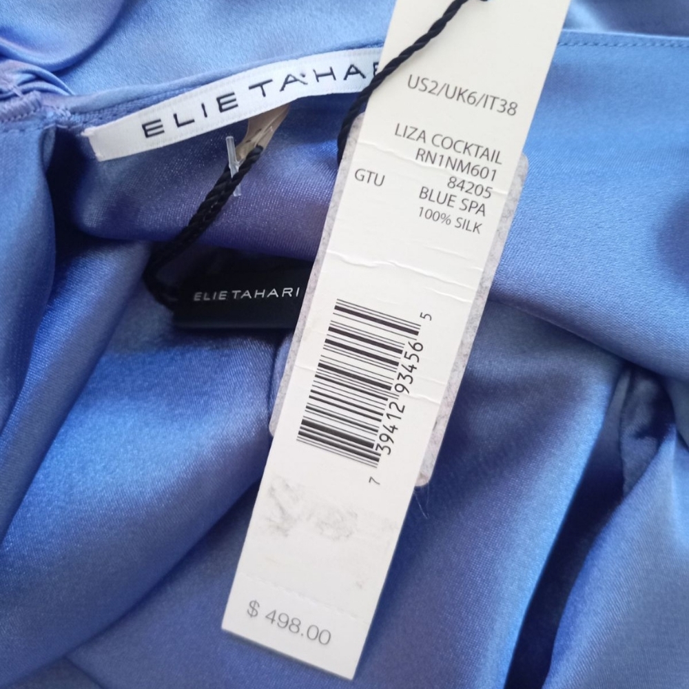 Elie Tahari blue 100% silk Liza cocktail dress - Picture 8 of 8